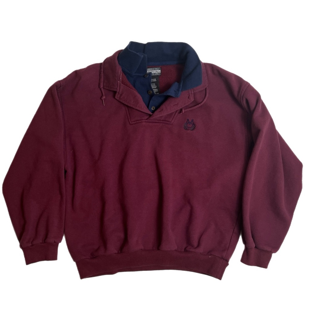 Vintage Members Only burgundy & navy preppy double-collar polo sweatshirt (M)